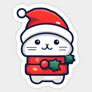 Xmas Cute holly white cat Sticker